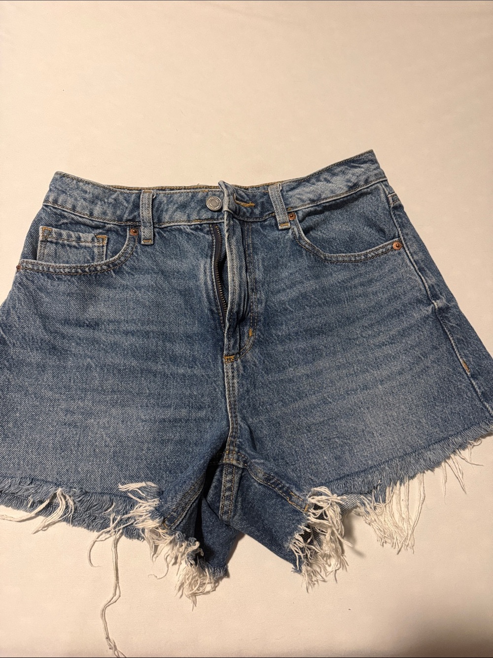 Ella Distressed Light Blue High-Rise Denim Cutoff Shorts